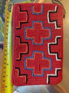 Ink + Alloy - Beaded Red Crossbody Bag with Geometric Design
